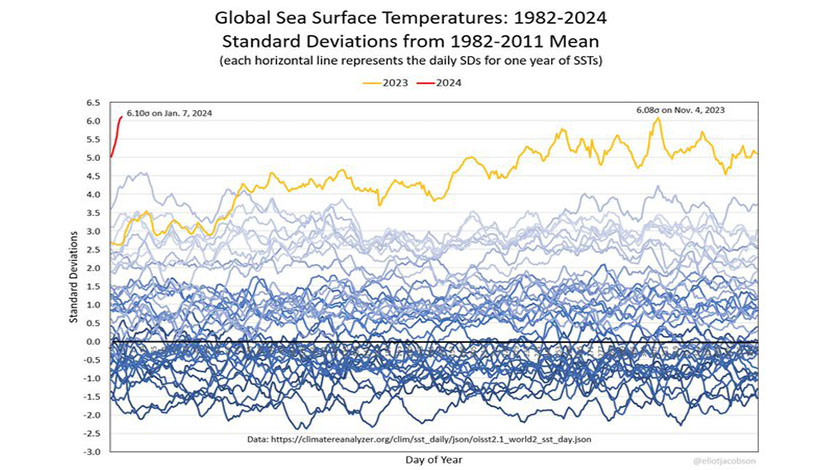 January 2024 ocean temperatures