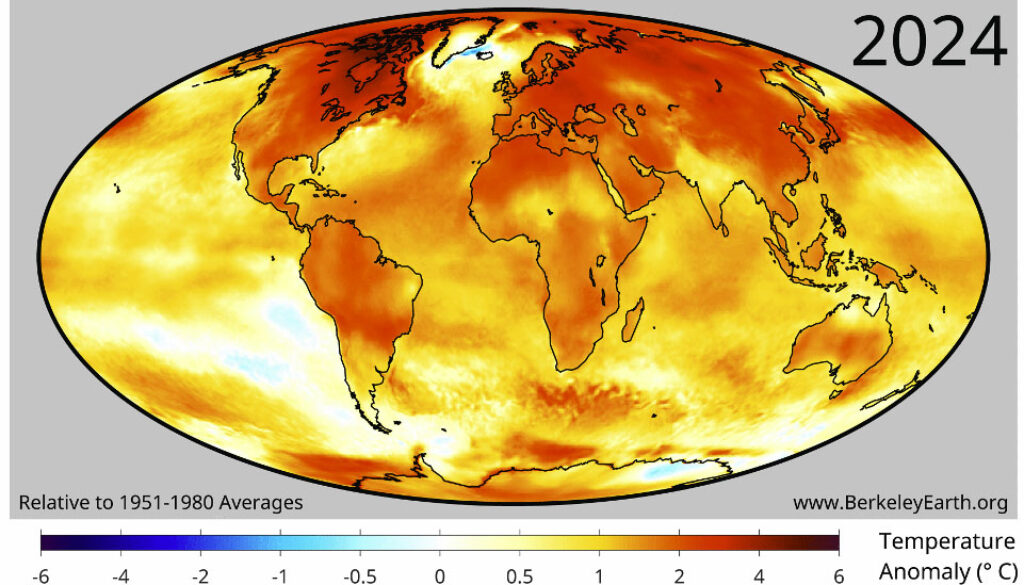 Global annual average temperatures 2024.