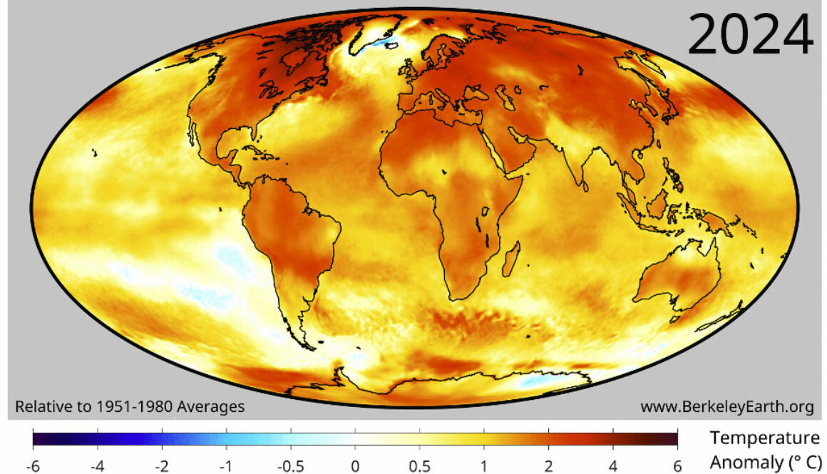 Global annual average temperatures 2024.